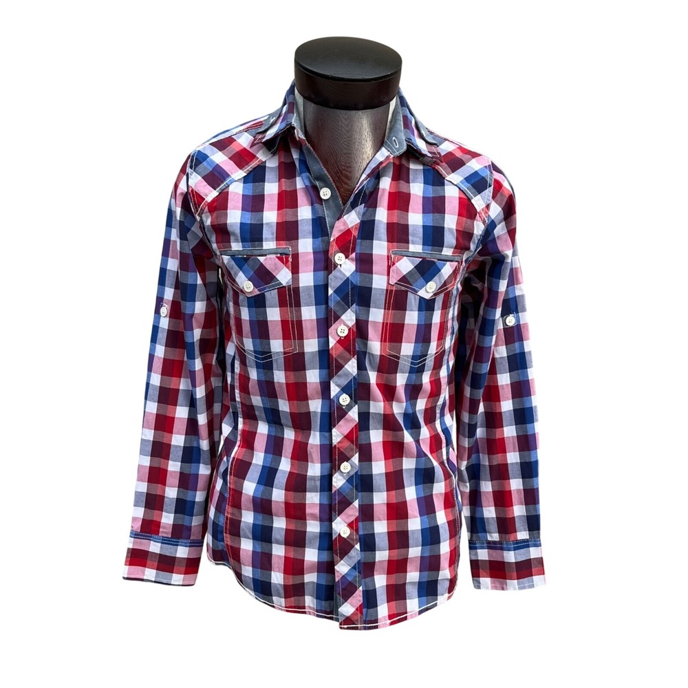 Damani Jeans Womens Red Blue Plaid Shirt Button MED Western Cowgirl Rodeo